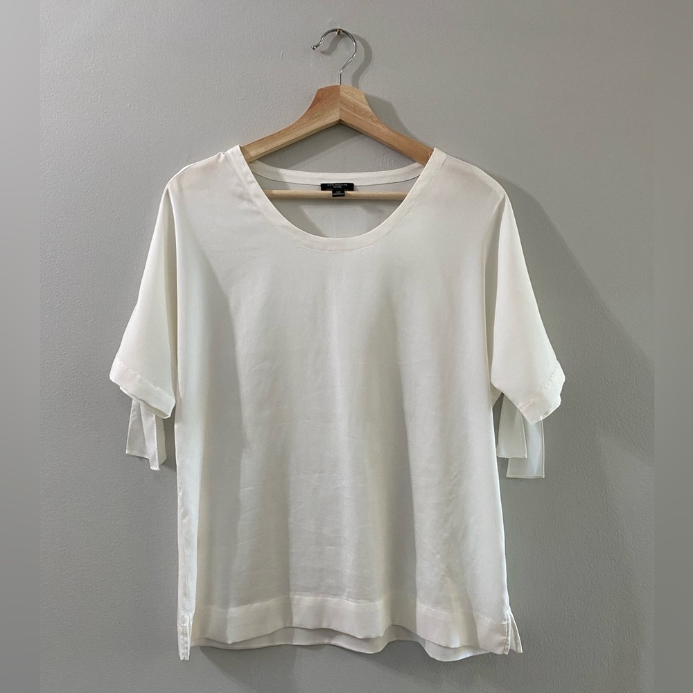 Ann Taylor short sleeve white blouse with ties